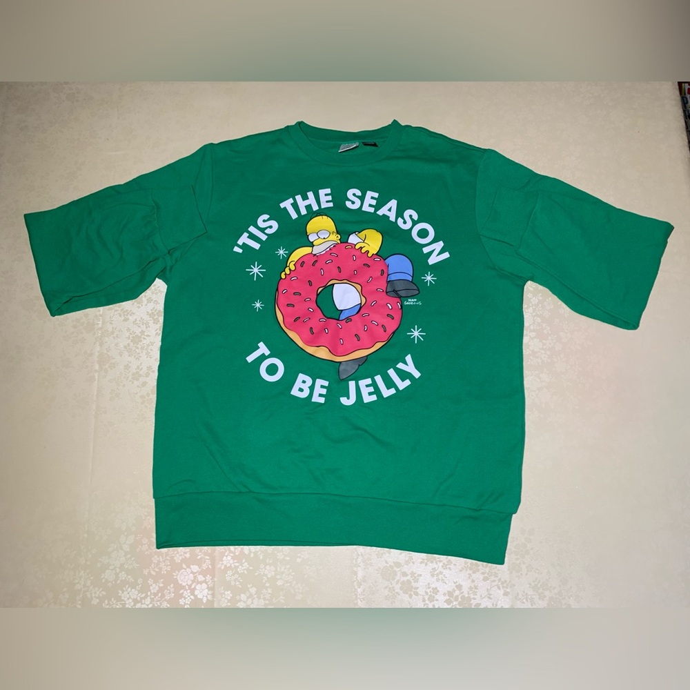 The Simpsons Sweatshirt Mens Large Long Sleeve Green Tis The Season To Be Jelly